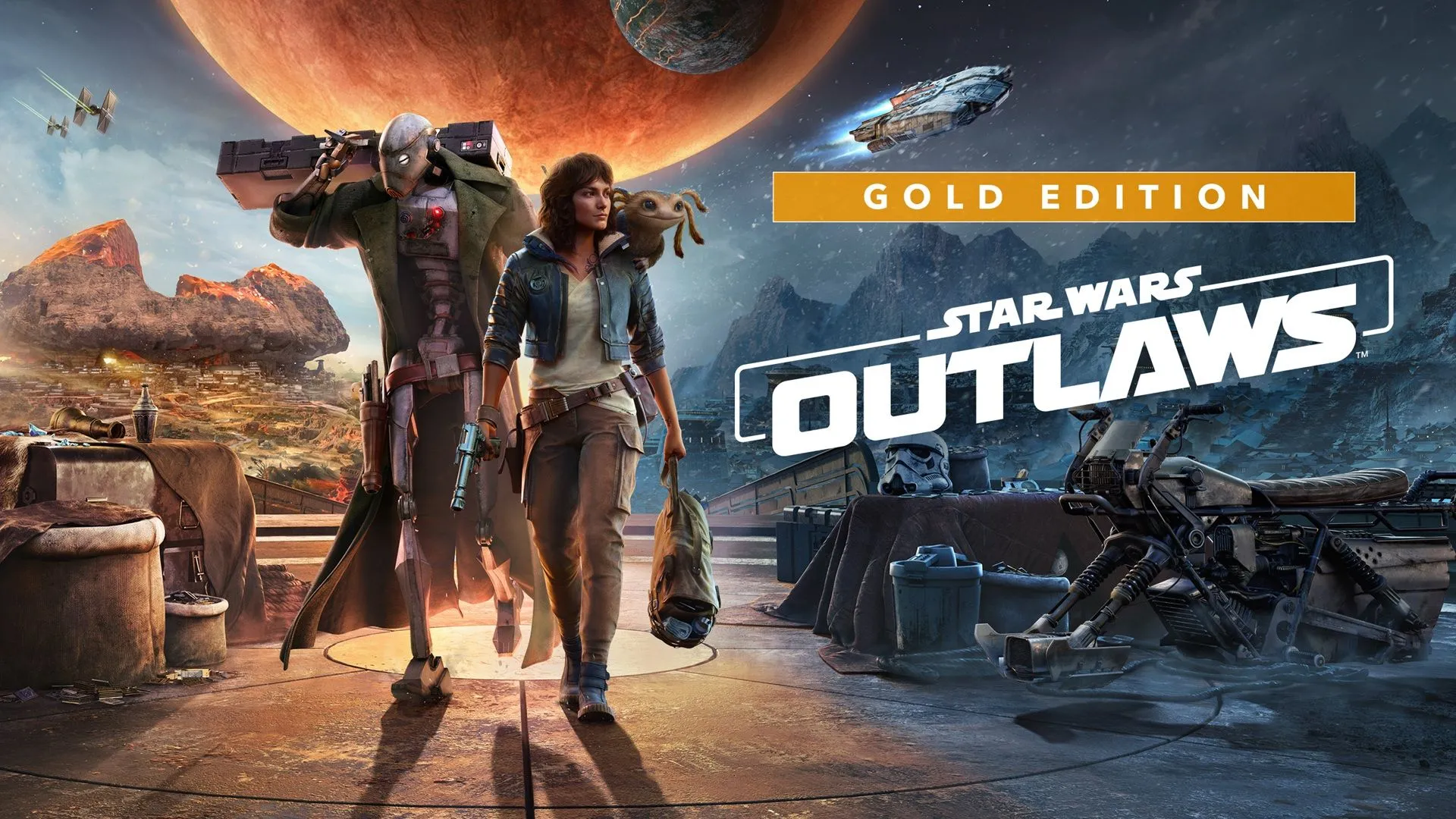 Poster game Star Wars Outlaws Gold Edition với các gói DLC và Season Pass kèm theo