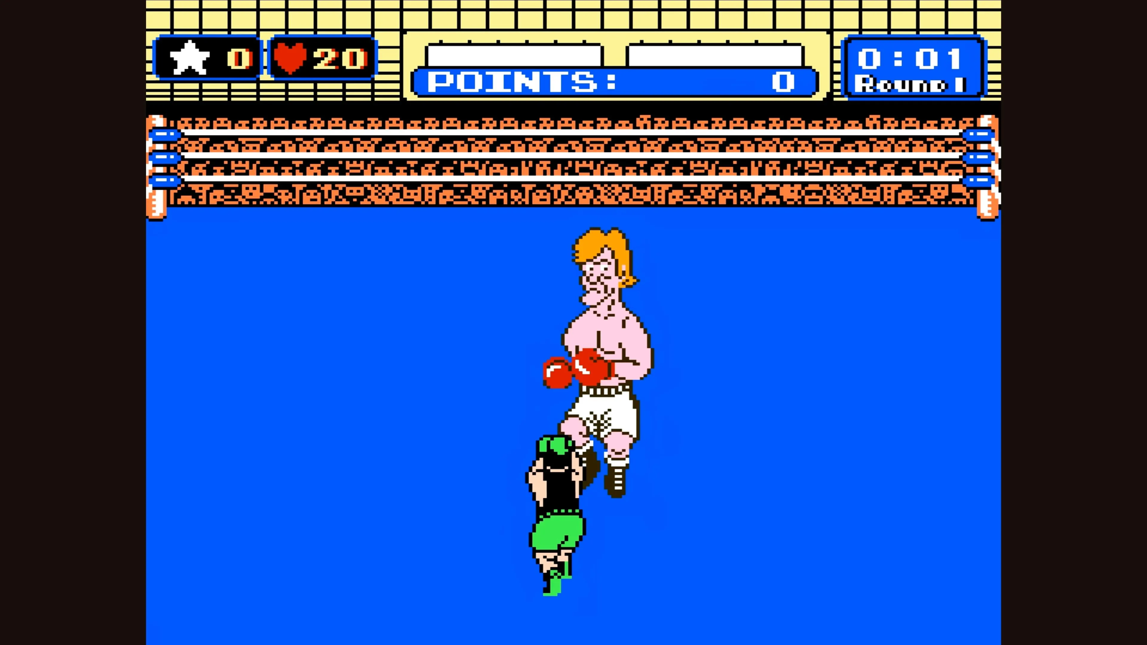 Punch-Out!! - Cảnh gameplay Little Mac đấu với đối thủ tóc vàng trên sàn đấu