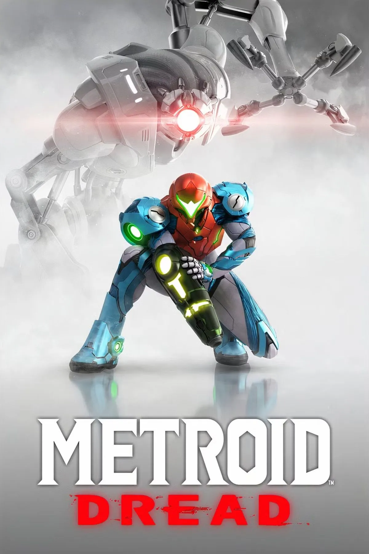 Samus Aran né tránh E.M.M.I. trong Metroid Dread, minh họa sự căng thẳng và hành động gay cấn của tựa game Metroidvania.