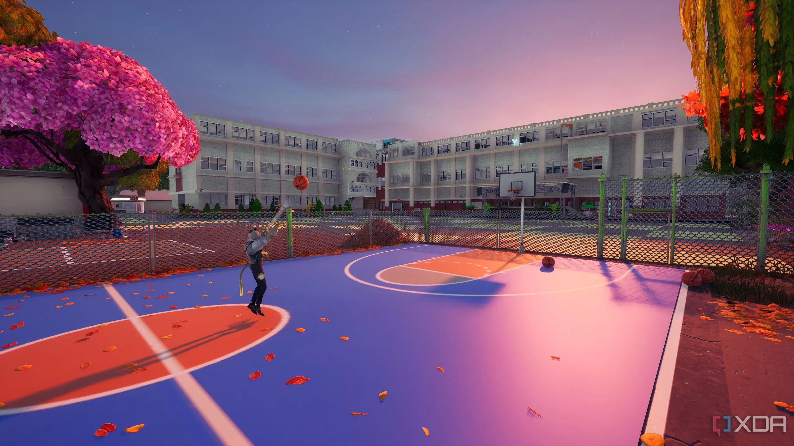 Sân bóng rổ được thiết kế trong bản đồ trường học tùy chỉnh của Fortnite sử dụng Unreal Engine