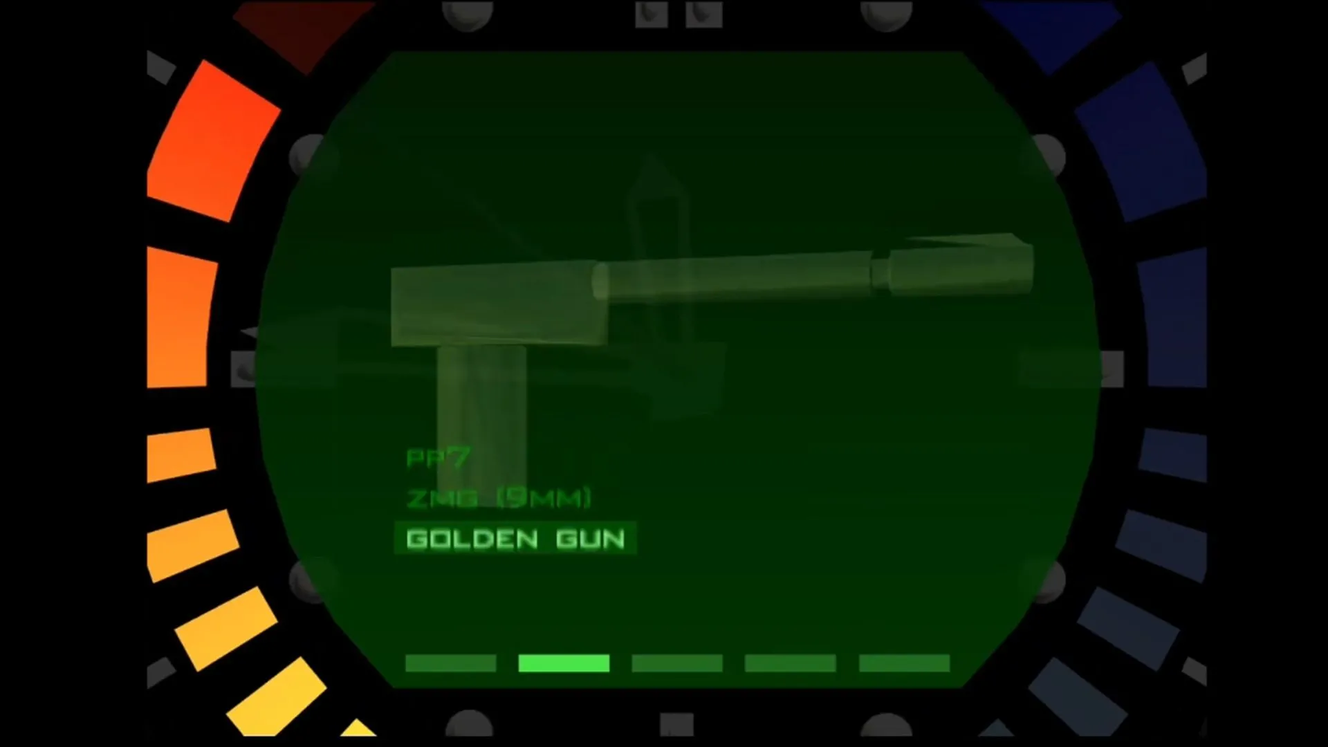 Súng Vàng Golden Gun trong menu game GoldenEye 007 trên Nintendo 64