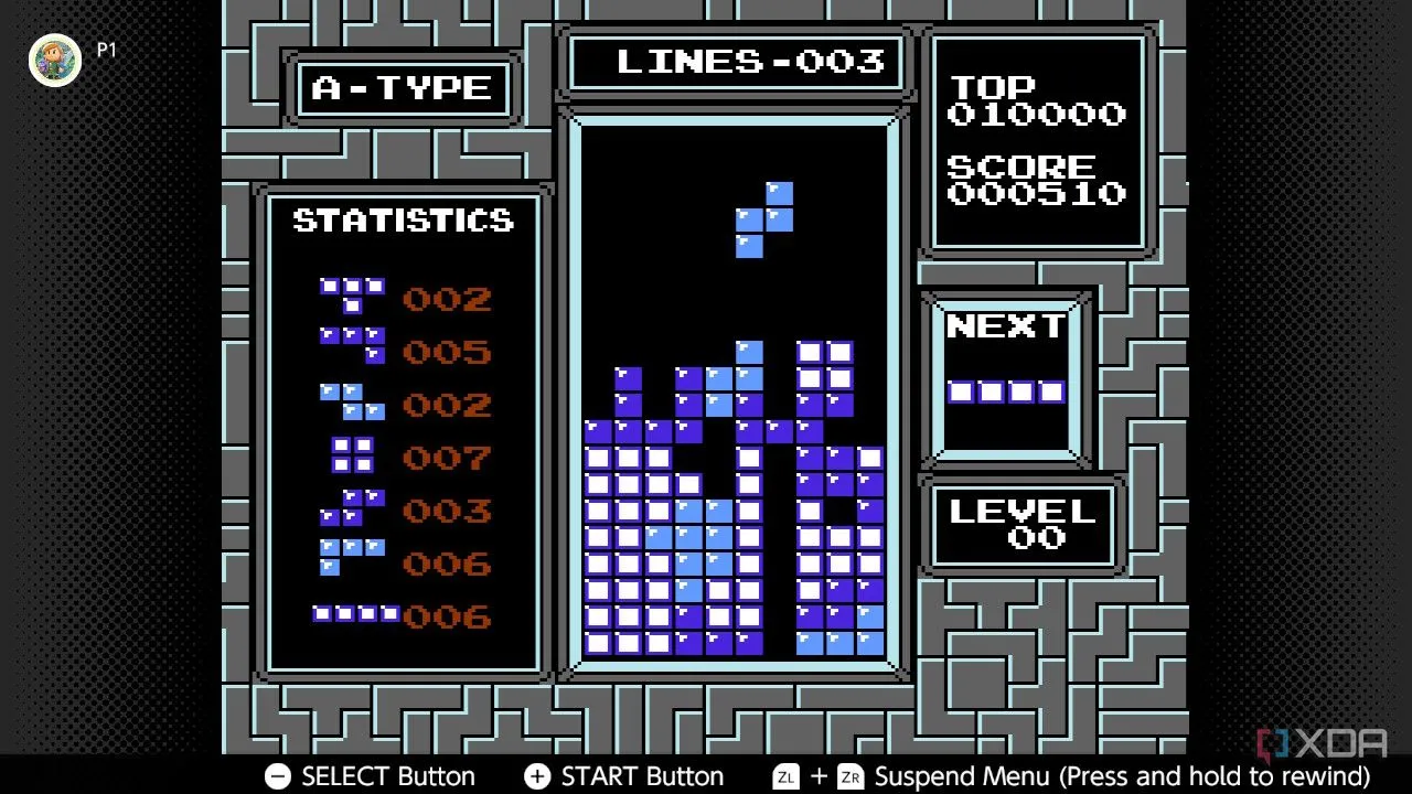 Tetris NES - Ảnh chụp màn hình Tetris phiên bản NES trên dịch vụ Nintendo Switch Online