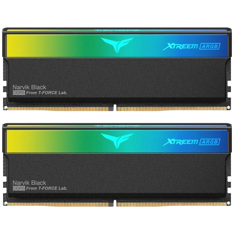 Thanh RAM TeamGroup T-Force XTREEM ARGB DDR5 với đèn RGB bắt mắt, minh họa cho các loại RAM tốc độ cao và độ trễ khác nhau.