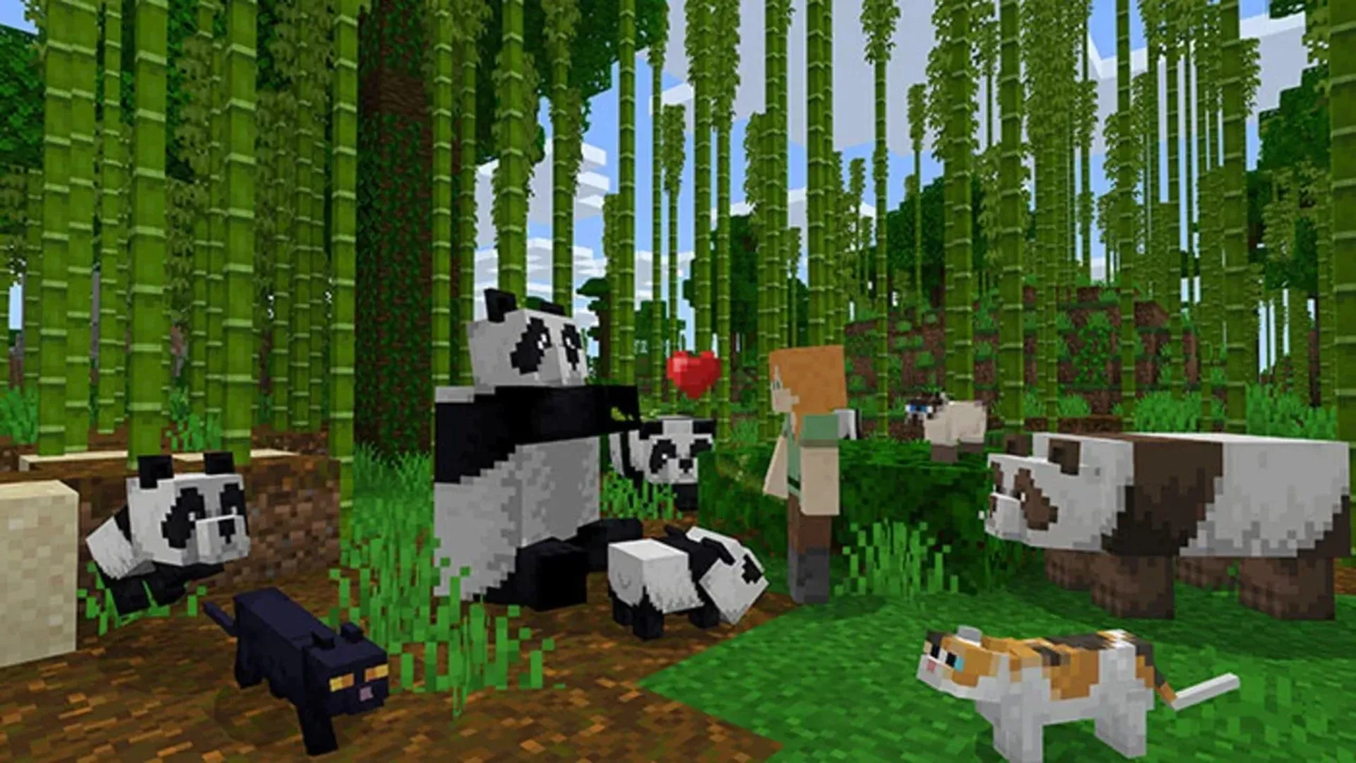 Thế giới khối hộp Minecraft với cảnh tượng gấu trúc và người chơi, nay mượt mà hơn trên Nintendo Switch 2.