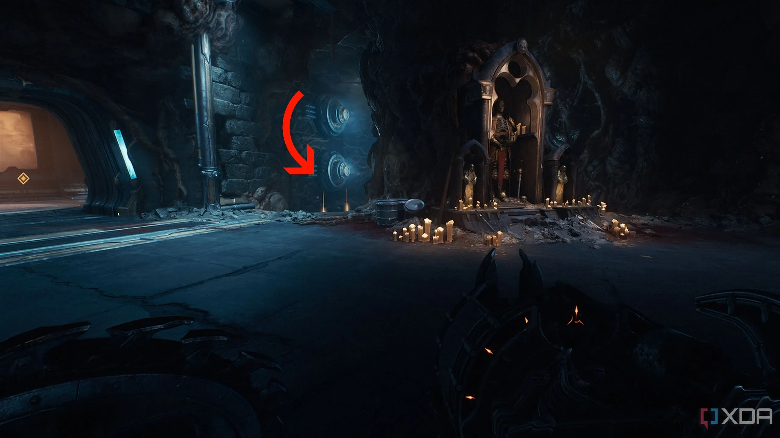 Thỏi vàng ẩn phía sau Bàn thờ Sentinel, nơi nâng cấp vũ khí trong Doom The Dark Ages.