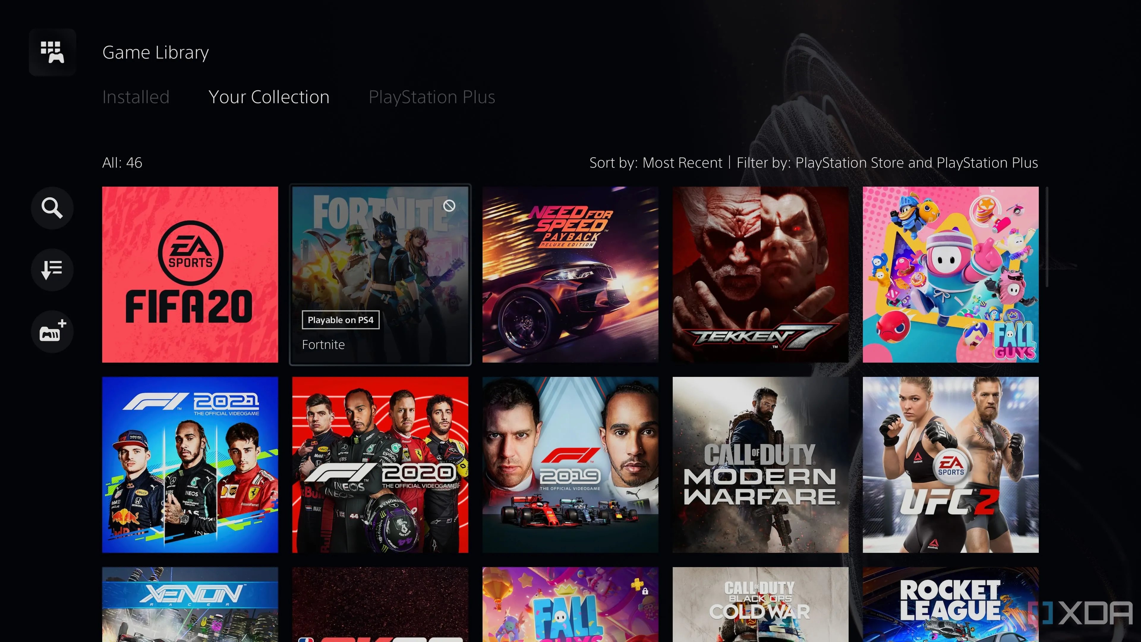 Thư viện game kỹ thuật số trên PlayStation 5, cho thấy xu hướng chơi game của game thủ phổ thông.