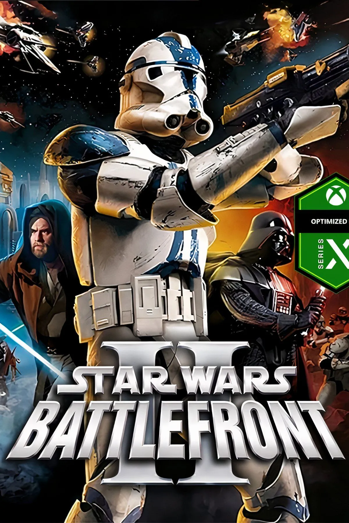 Tổng hợp hình ảnh từ Star Wars Battlefront III, cho thấy các phân cảnh chiến đấu và tàu vũ trụ