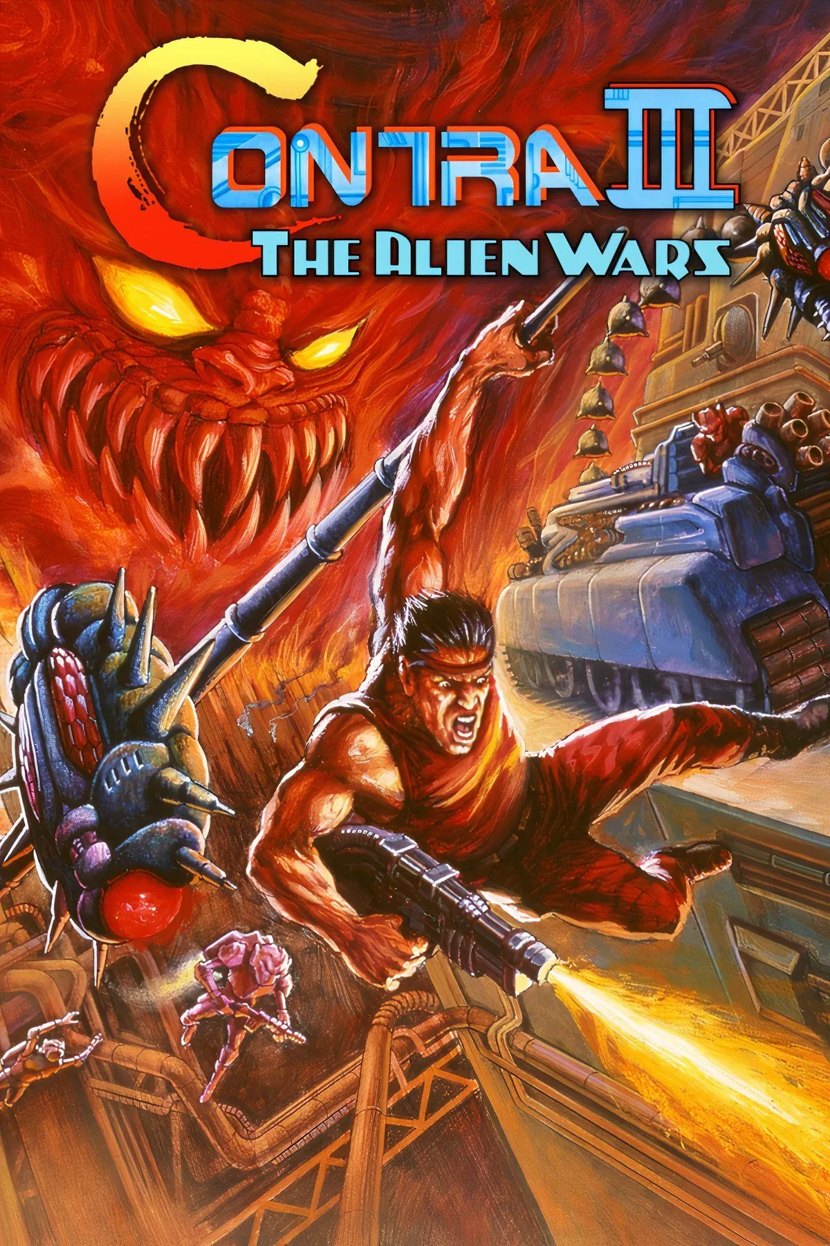 Trận chiến chống lại Anti-Contra Battleship Dodriguez trong Contra III The Alien Wars với tên lửa và chướng ngại vật