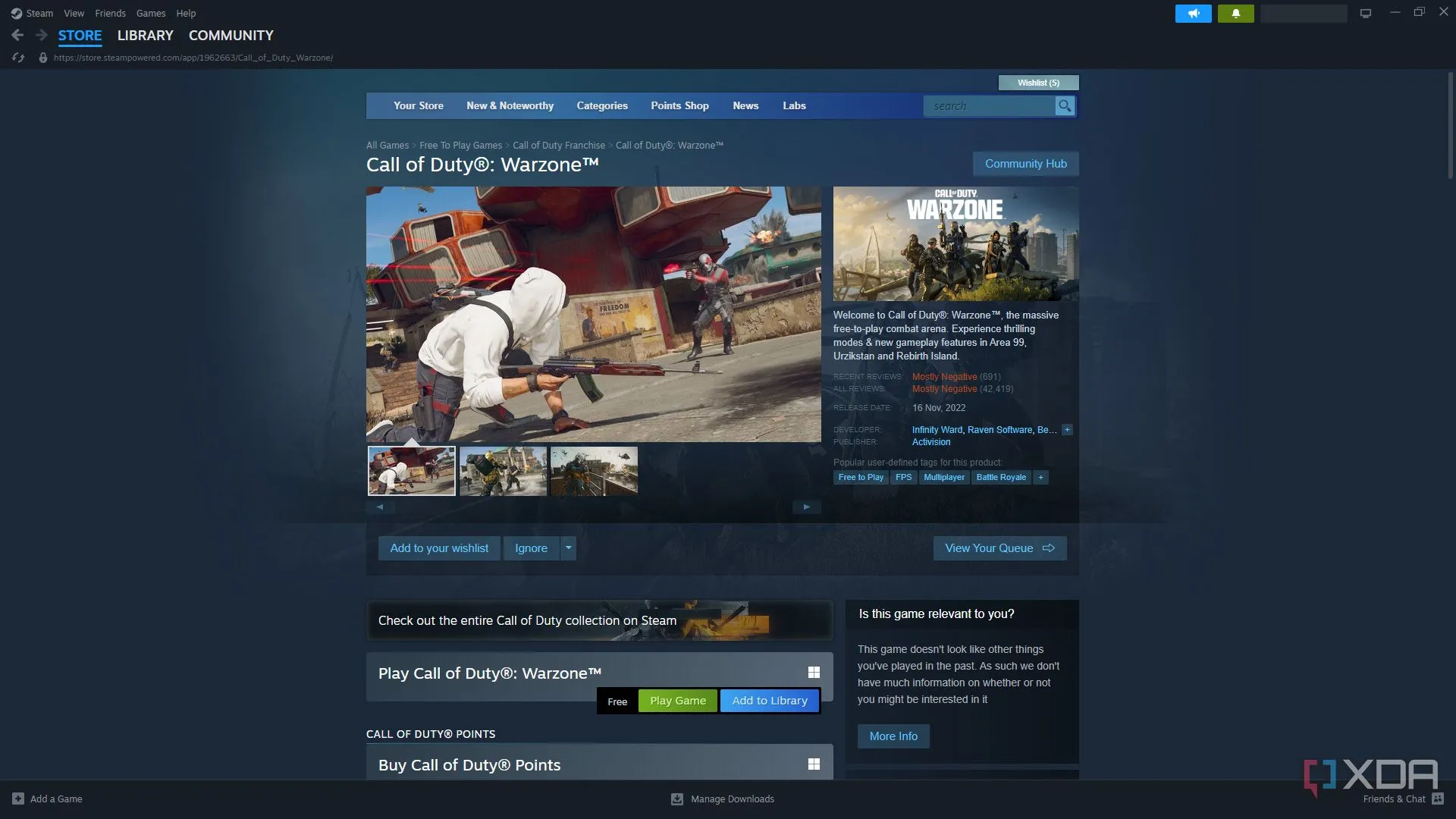 Trang game Call of Duty Warzone trên Steam
