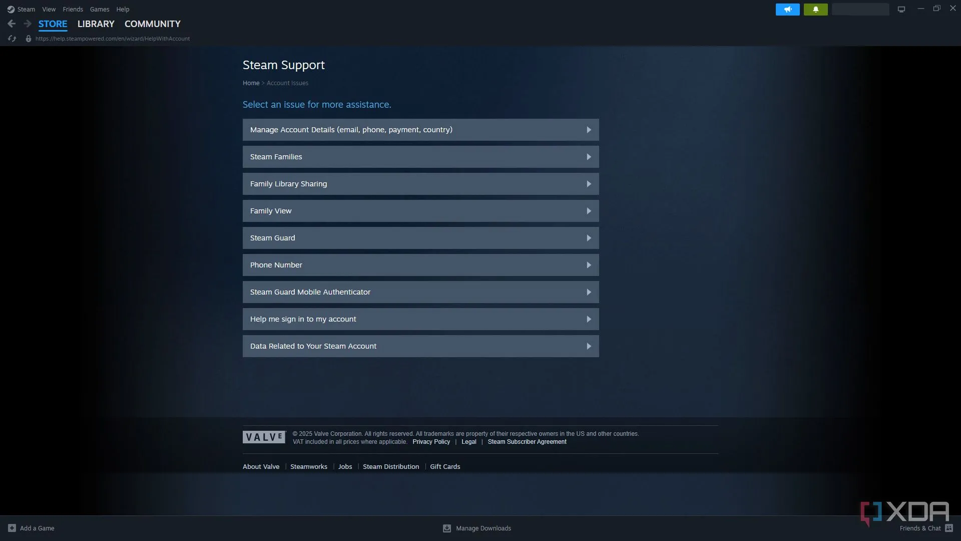 Trang hỗ trợ khách hàng Steam với nhiều tùy chọn