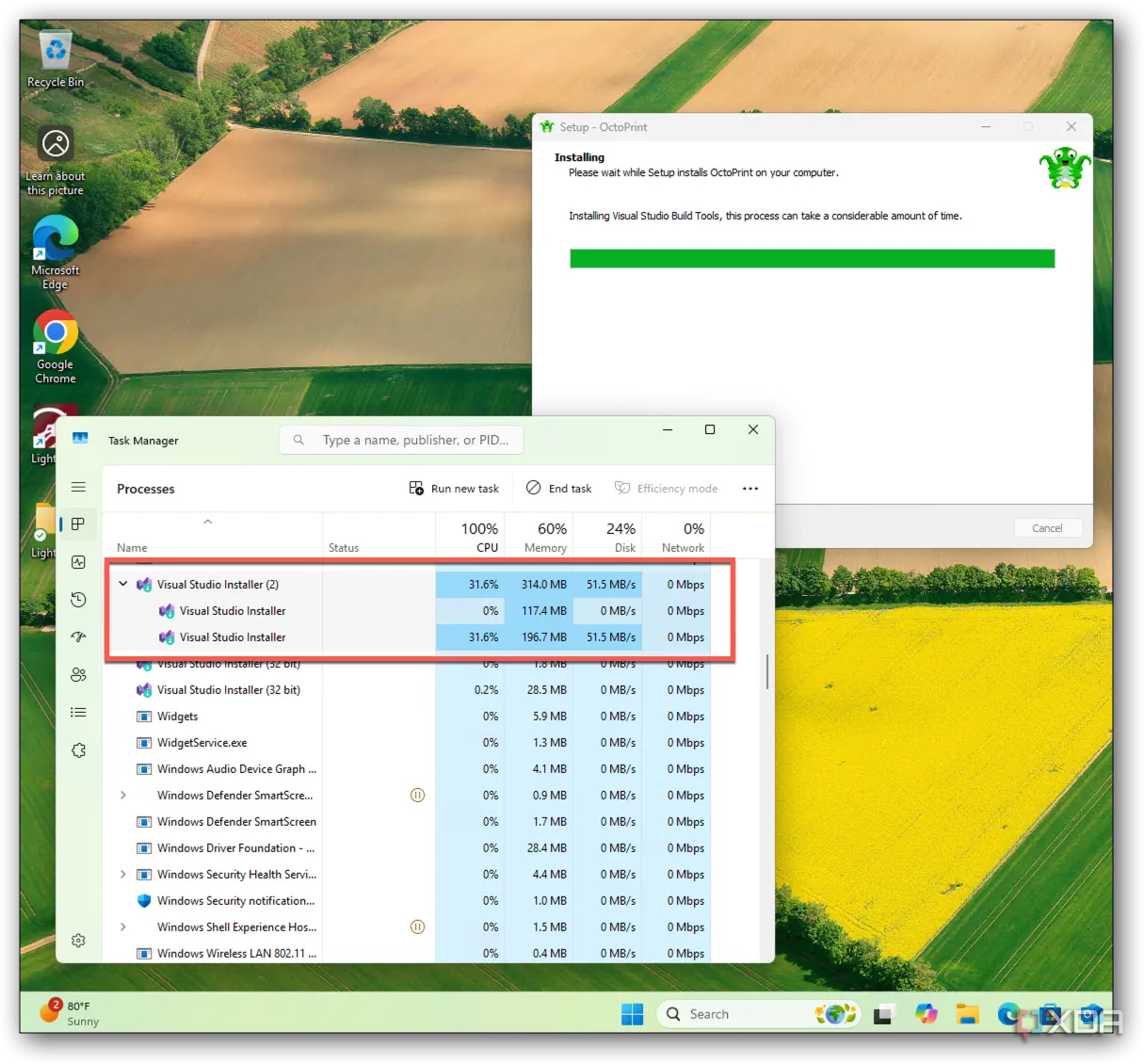 Trạng thái cài đặt OctoPrint có vẻ bị đứng nhưng thực tế đang chạy ngầm Visual Studio Build Tools