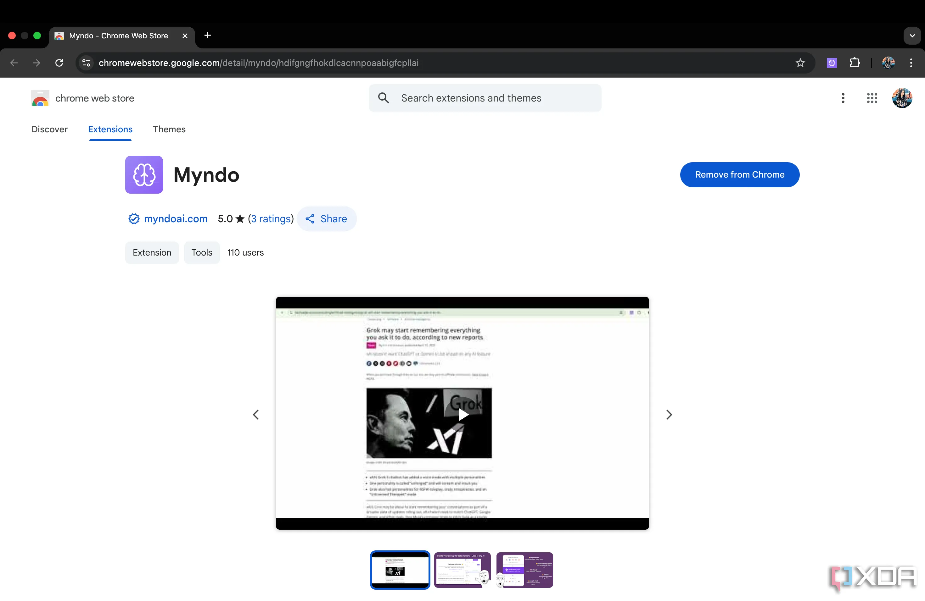 Trang tiện ích Myndo trên Chrome Web Store - giải pháp tối ưu hóa nguồn cho NotebookLM