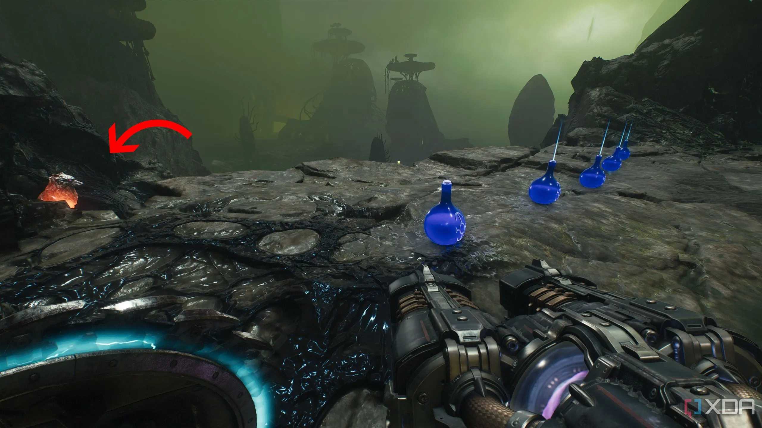 Tượng sói thứ tư ló ra sau các bình máu dọc vách đá Chương 16 Doom The Dark Ages