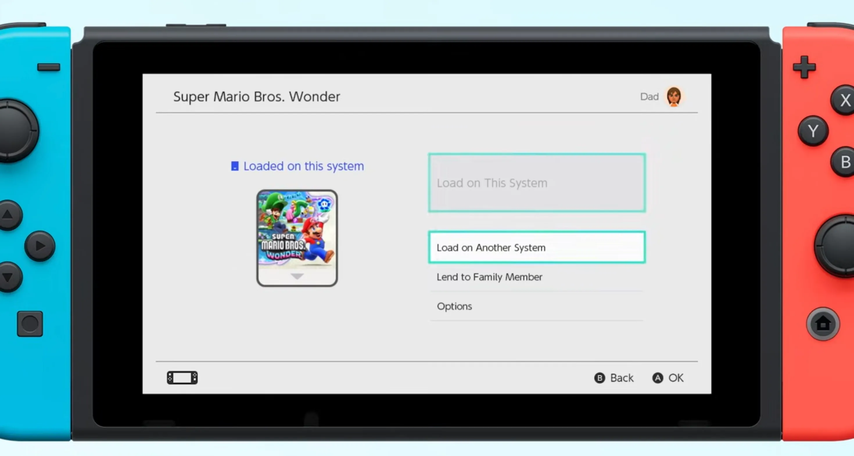Tùy chọn Mượn cho Thành viên Gia đình trên màn hình Virtual Game Cards Nintendo Switch