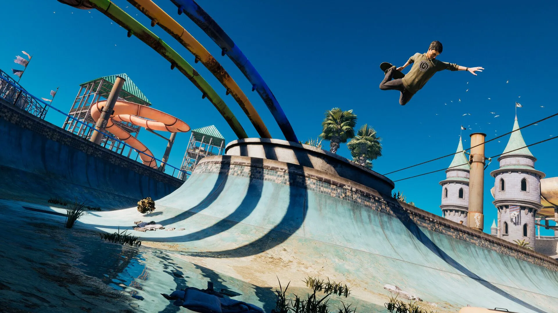 Vận động viên biểu diễn kỹ thuật trượt ván ấn tượng giữa không trung trong Tony Hawk's Pro Skater 3 + 4.