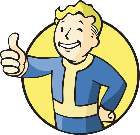 Vault Boy, biểu tượng của series Fallout, trong trang phục Vault đặc trưng.