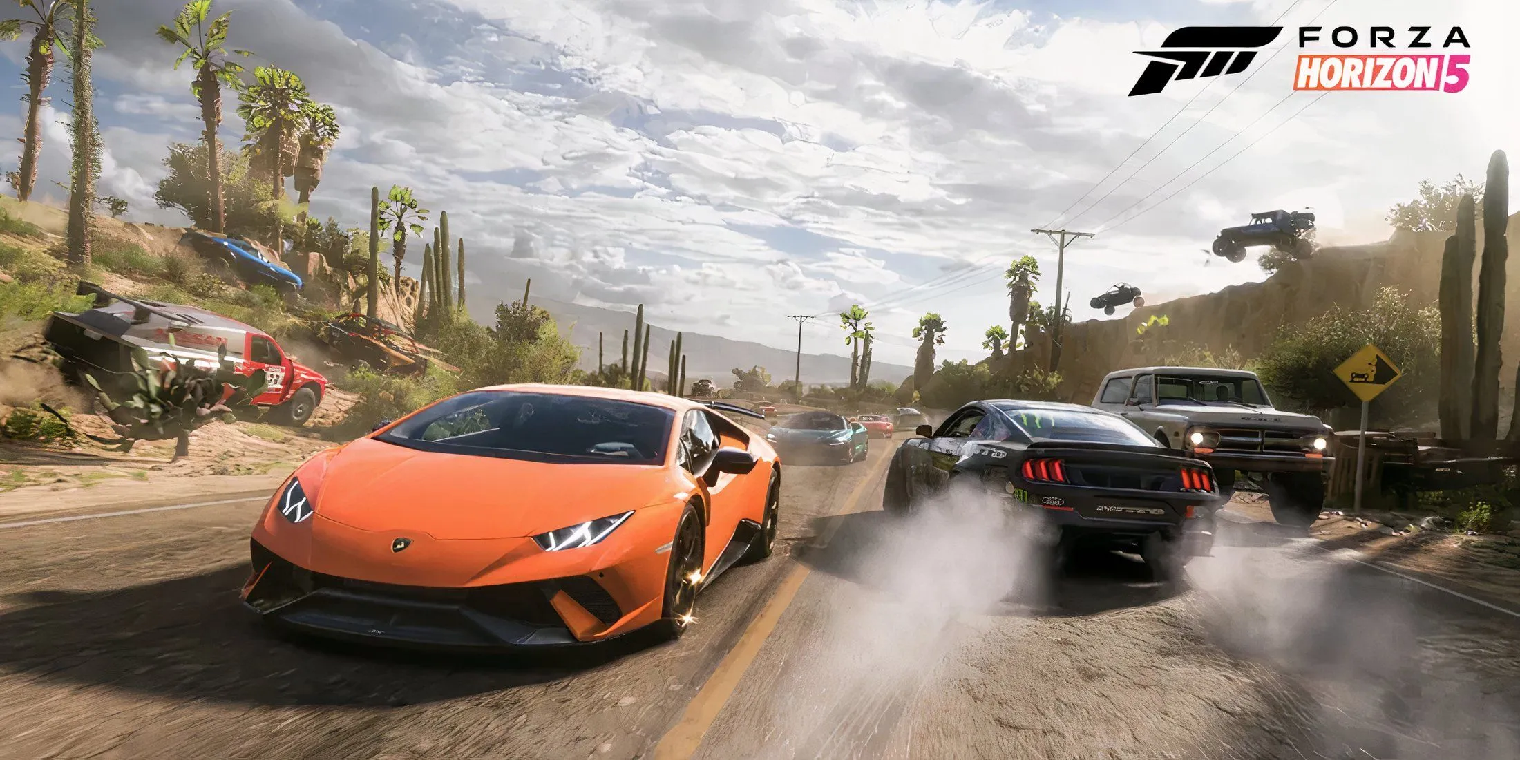 Xe đua hiệu suất cao di chuyển trên đường trong Forza Horizon 5